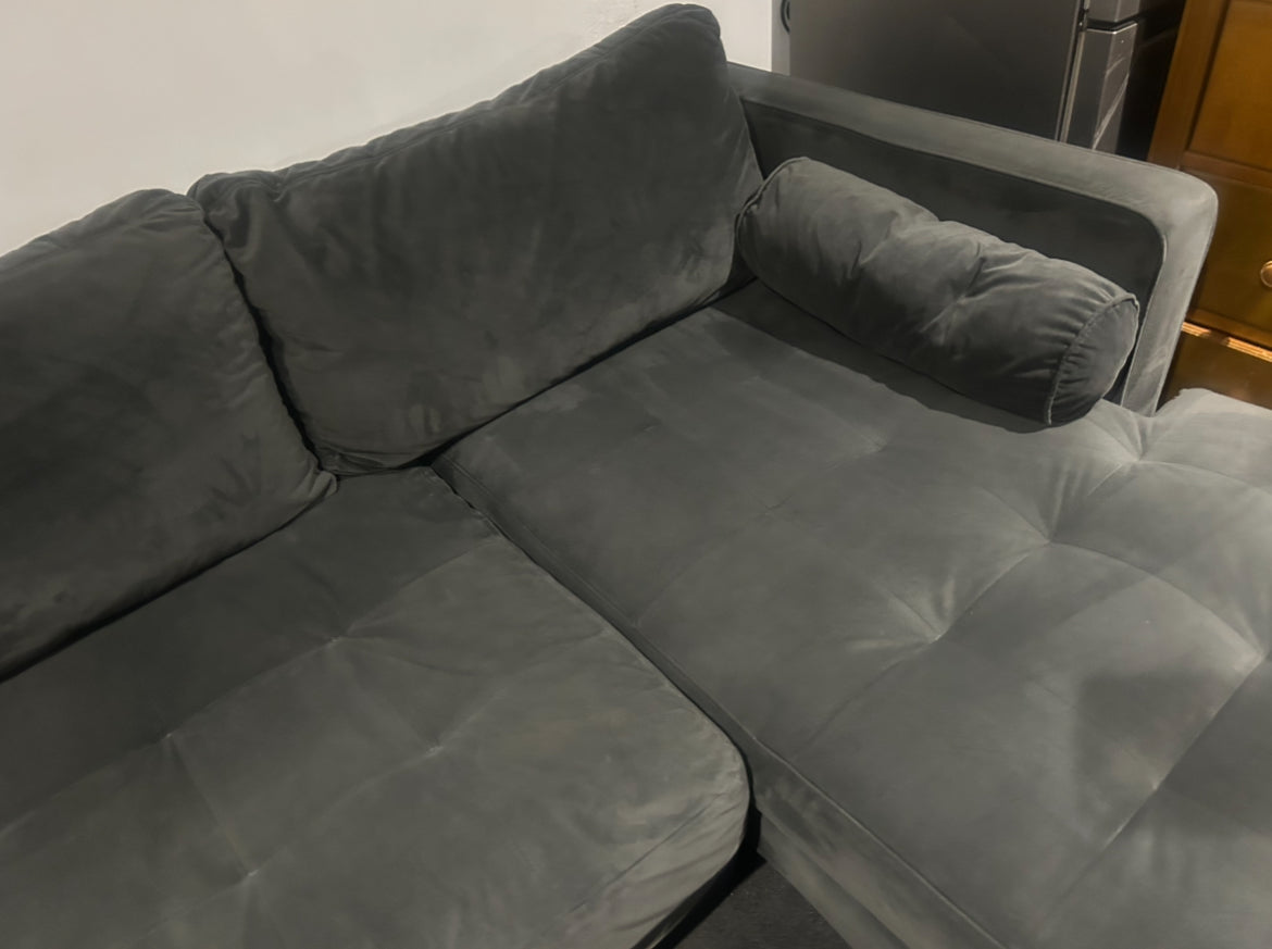 Velvet Corner Sofa - Grey