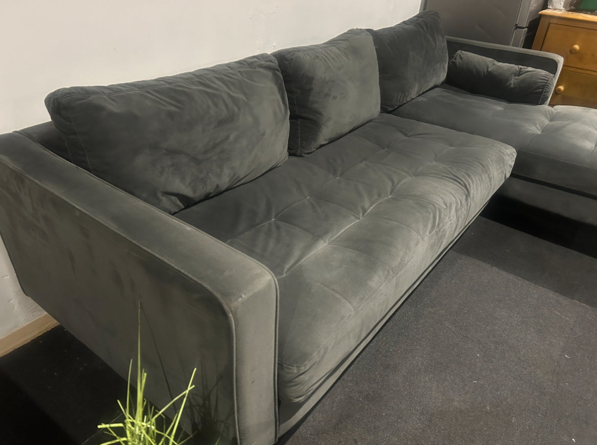 Velvet Corner Sofa - Grey