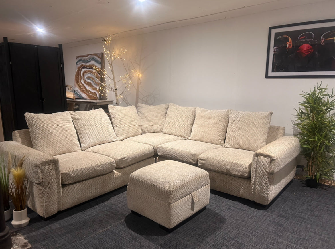 Corner Sofa & Footstool - Cream