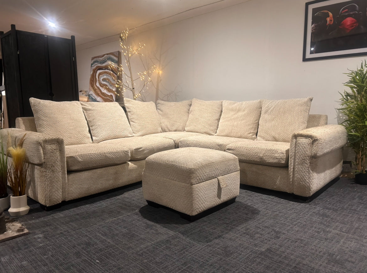 Corner Sofa & Footstool - Cream
