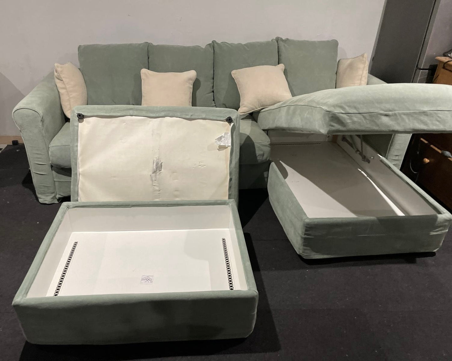 Corner Sofa Set w/ Storage - Peppermint Green