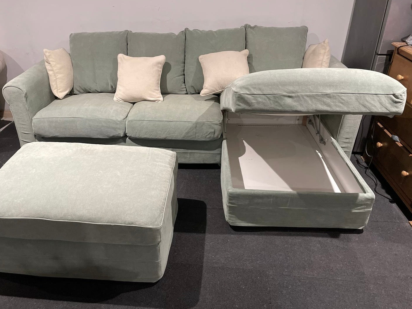 Corner Sofa Set w/ Storage - Peppermint Green
