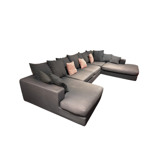 Large Corner U Modular Sofa - Blue/Grey
