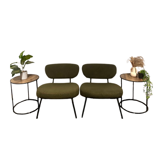 Boucle Accent Chairs + Side Tables - Green