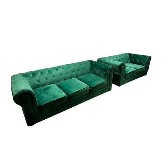 Velvet Chesterfield Sofa Set - Green